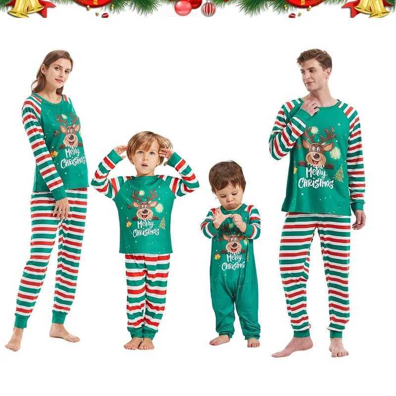 2024 Christmas Match Family Pajama Set Alphabet Printing Christmas Set Father Mother Children Deer Top+Striped Pants Jamie Baby PantsW241022-image-1027745117