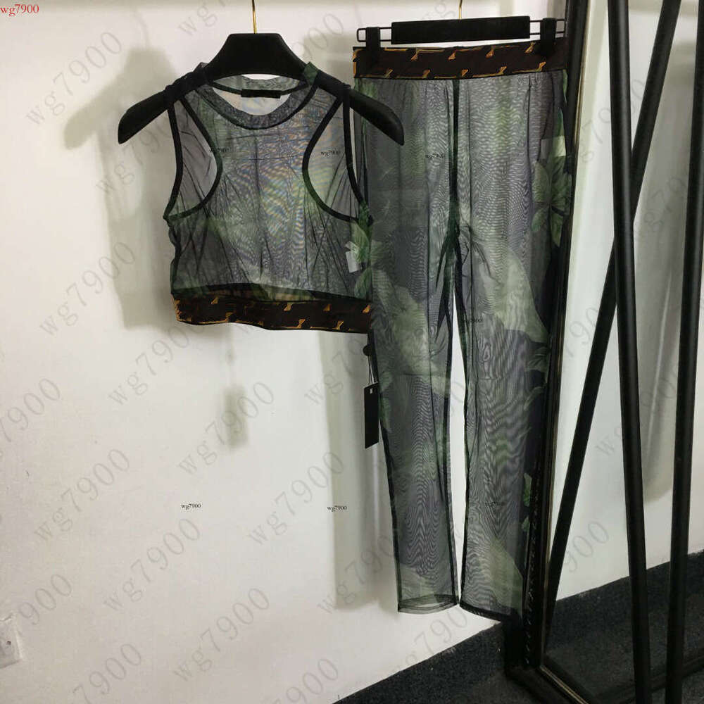 tracksuit women designer women brand clothing spring yoga vest fashion geometry logo ladies camisole sports See-through vest girl elastic tight legg