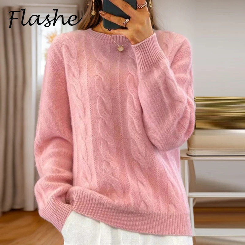 Automne et hiver féminins solide décontracté parachute féminine à manches longues en tricot en laine chaude lanhua top tricot 241022