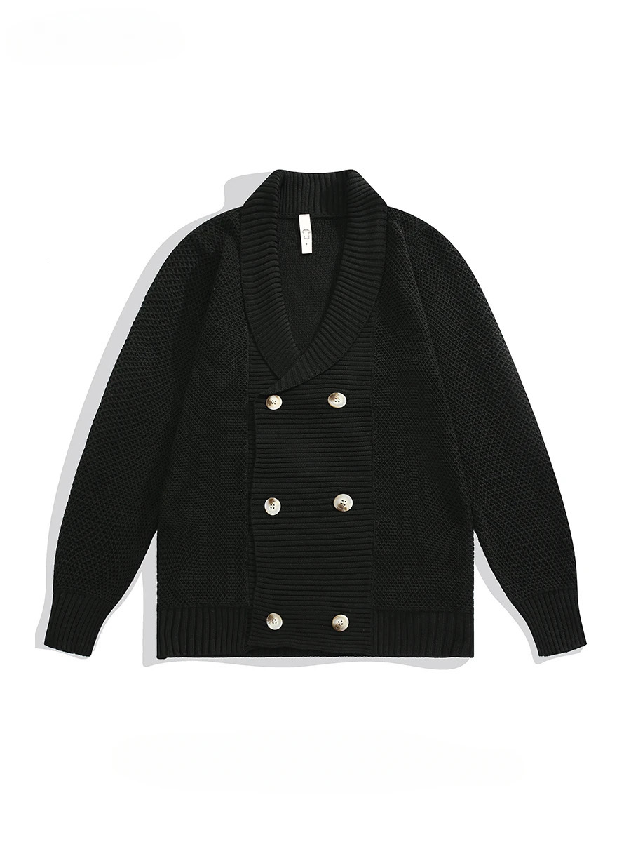 Fashionable Korean solid color double chest sweater cardigan wool sweater mens spring and autumn simple lightweight mature style ultra-thin knitt
