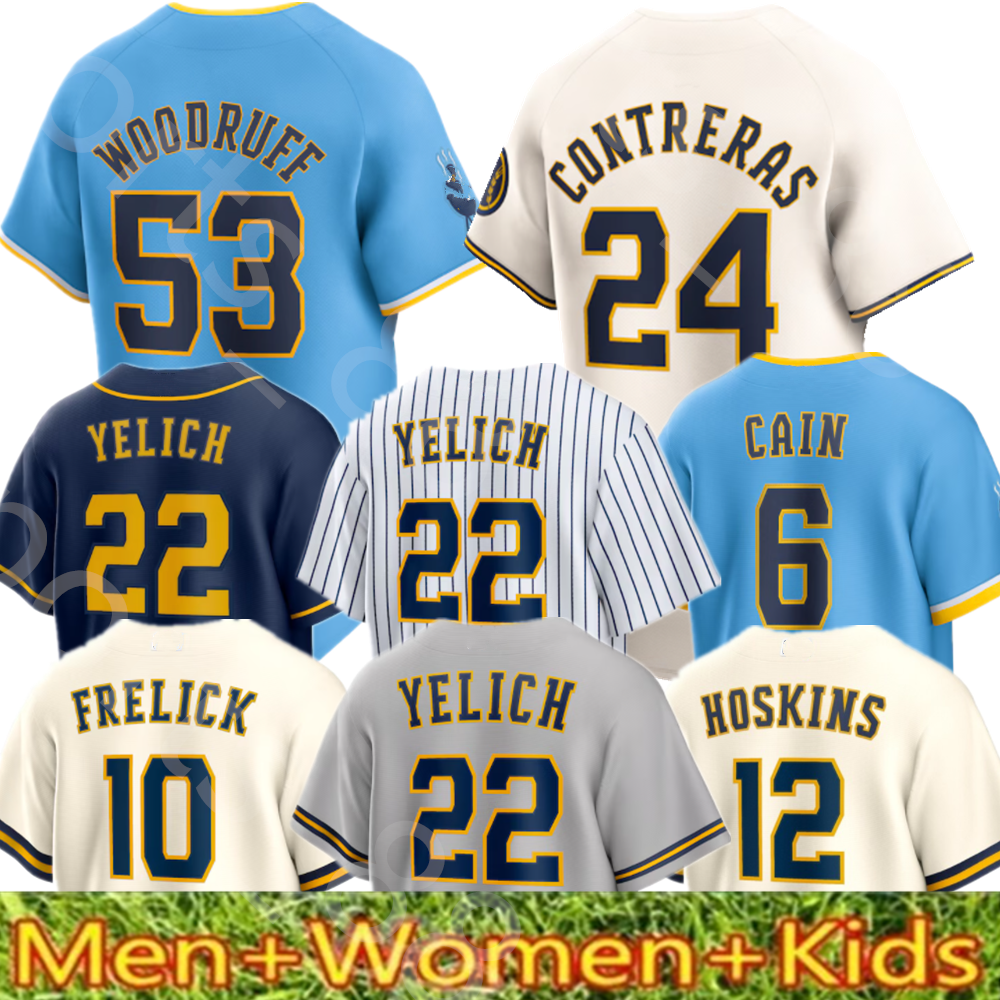 Custom S-4XL 22 Christian Yelich 10 Sal Frelick Jersey Willy Adames Luis Urias Contreras Rowdy Chourio Corbin Burnes Counsell Yount Mitchell Perk-image-942501016