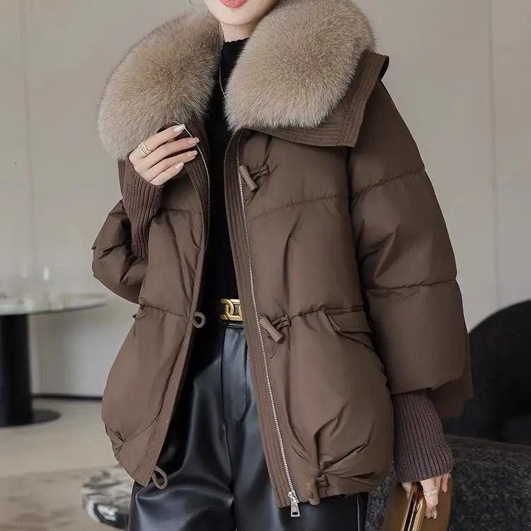 Winter Warm Goose Down Jacket Natural True Fox Fur Collar Inflatable Jacket Womens Thick Womens Coat XK28 241022