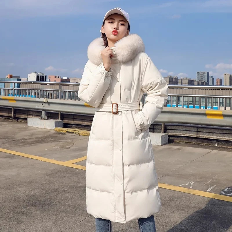 Long cotton Parkas womens coat winter loose fur collar warm thick Parkas inflatable womens padded coat 241022