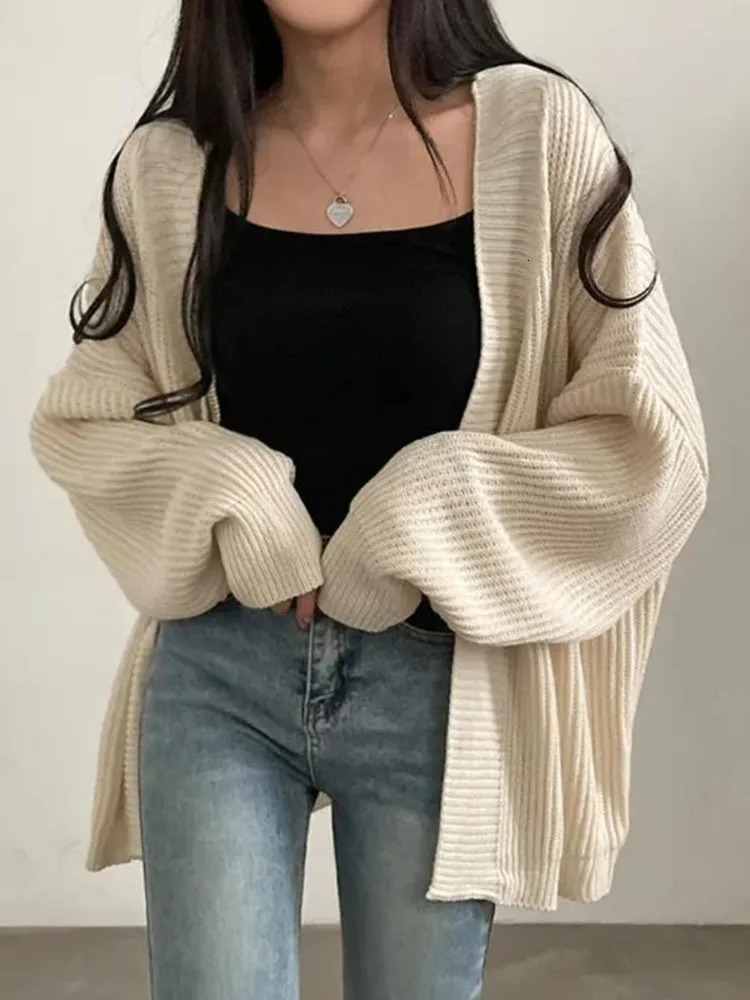 Zoki Harajuku Cardigan surdimensionné pour femmes décontractées et de style coréen paresseux Top rétro à manches longues Femmes Simple Cardigan 2