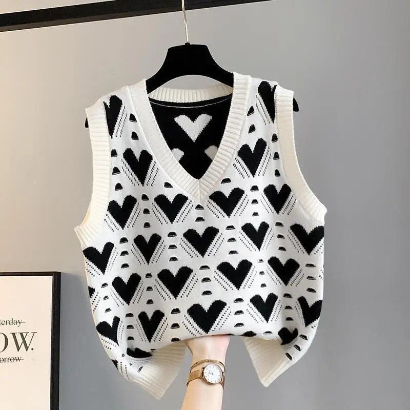 Women Vest Autumn Outerwear 2024 Knitted Womens and Winter Sweater Korean Style V Collar Coat 241017