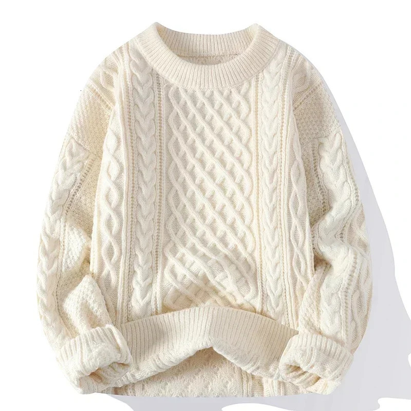 Winter Mens Retro Twisted Sweater Round Neck Solid Color Mens Suitable for Knitted Pulling Loose Harajuku Mens Retro Sweater Multi Color 241022