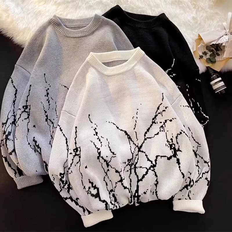 American PUNK Y2K Sweaters Mens Vintage Harajuku Oversized Tops Fashion Pullover Streetwear Gothic Print Black Sweater Couples 241018