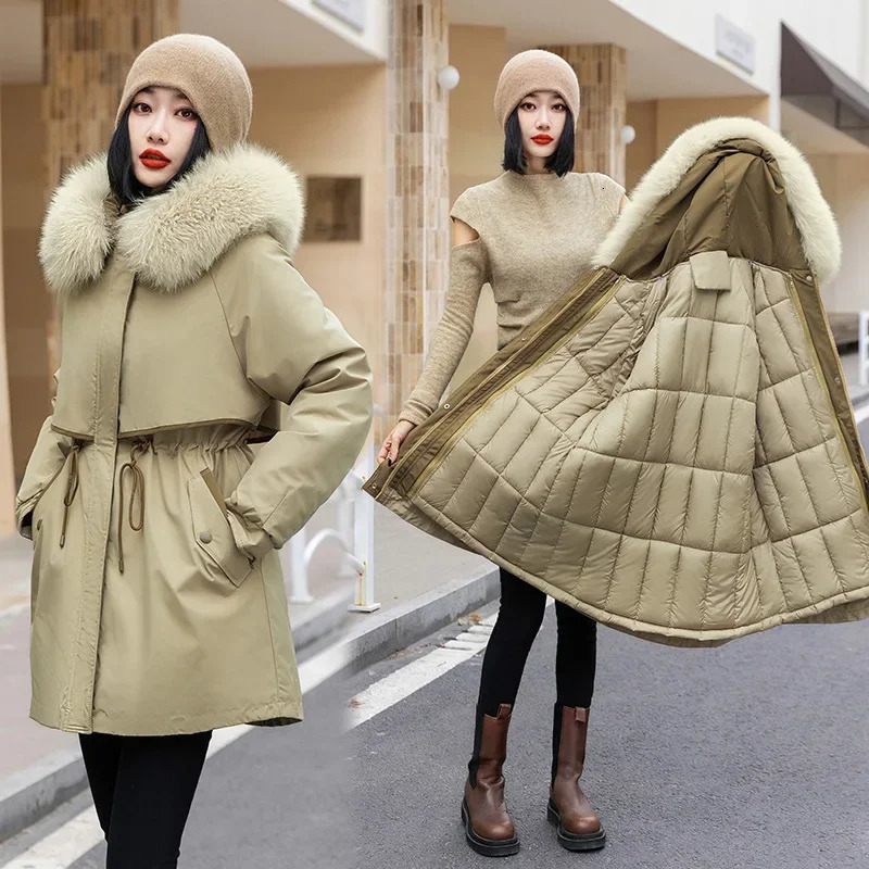 Womens clothing winter down cotton jacket two-piece set ultra-thin hooded warm jacket fashionable design womens jacket womens park 241022