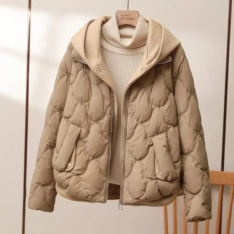 winter jacket womens warm Parkas womens fake two-piece long sleeved casual cotton apron jacket hooded womens clothing 241022