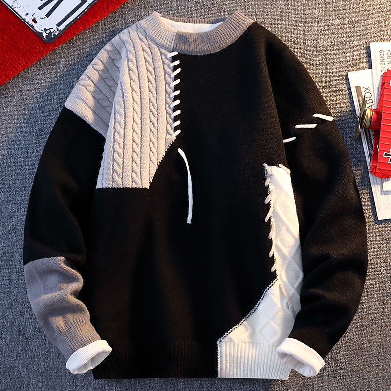 Pull de créateur pour hommes adolescents étudiants Patchwork tricoté Cool chaud couleur bloqué hommes pull automne hiver hauts