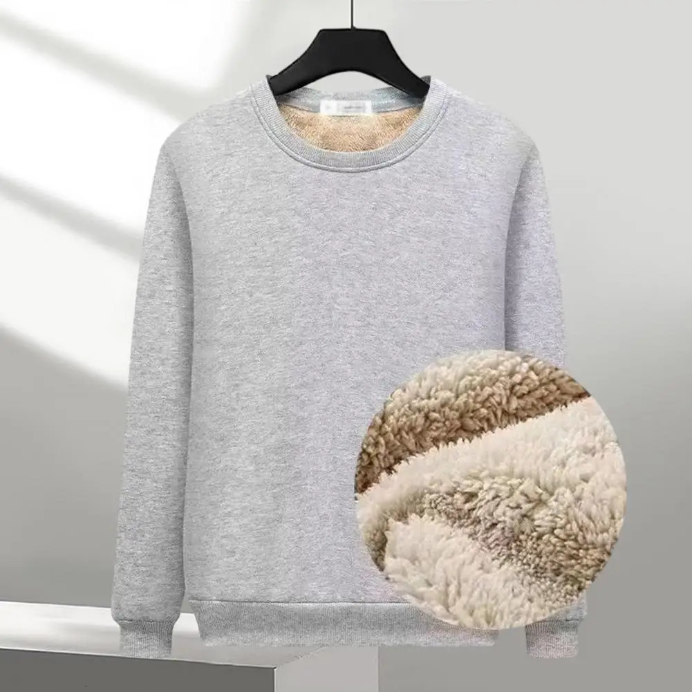 Winter Man Warm Fleece Lined T Shirt Thick O Neck Solid Color Basic Pullover Sweatshirt Thermal Underwear Tops Clothing For Men 241017