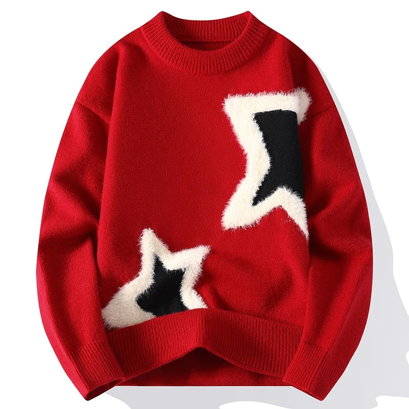 Autumn Winter Sweater Mens Fashion Thick Knitted Jumper Sweater Korean Fashion Harajuku Mens Printed Pullover Sweater 241022