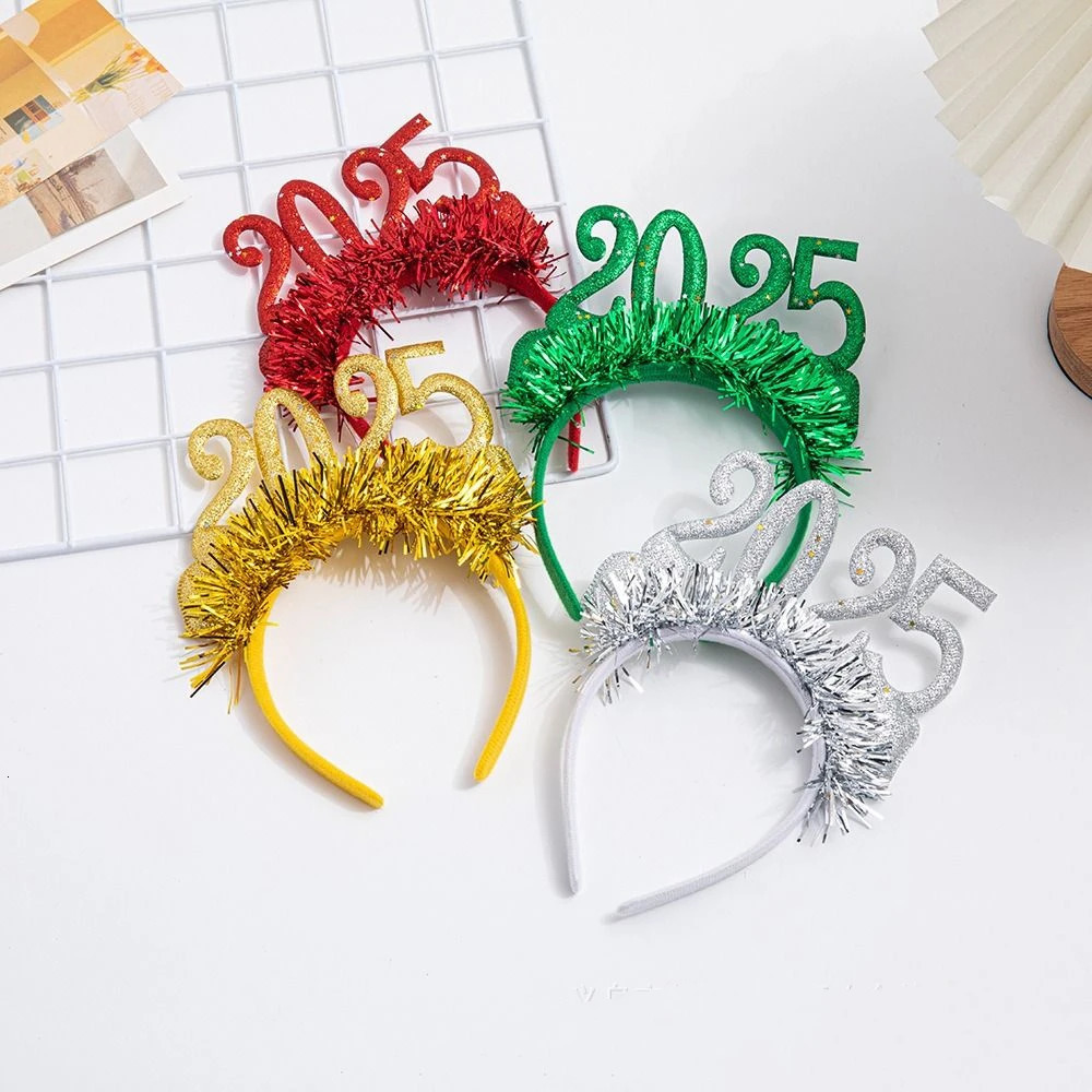 Lettre 2025 Année heureuse bandeau en plastique Couronne de cheveux Bande de Noël Christmas de verres décoratifs Pographie Headwear 241021