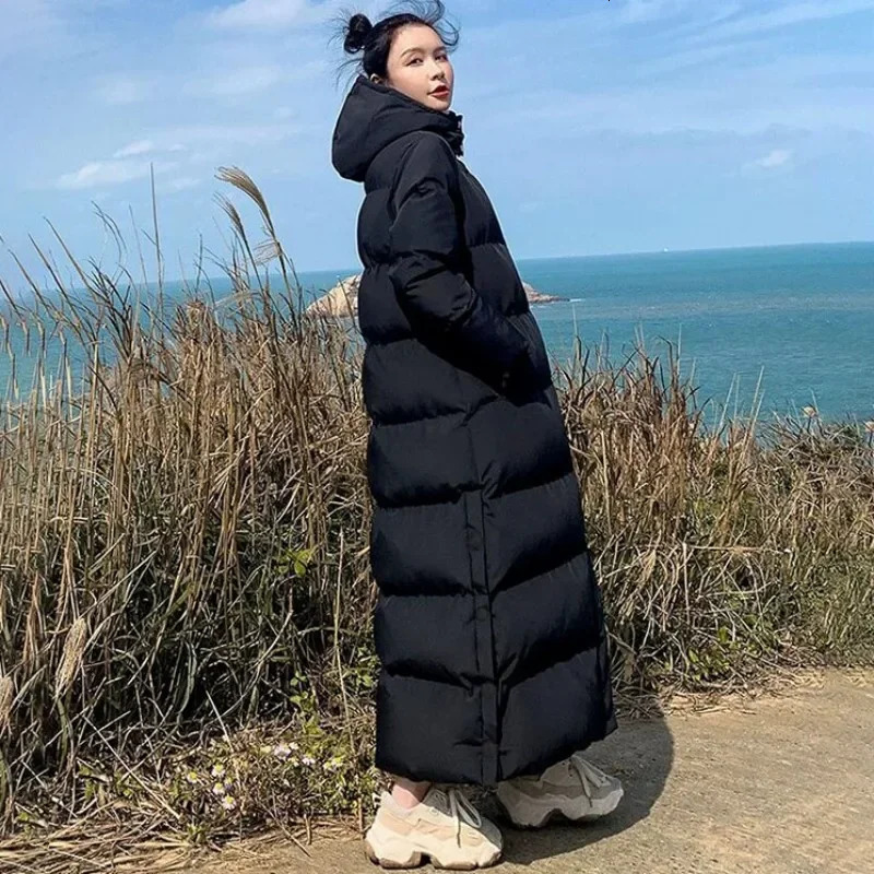 Winter ultra long thick cotton dress for women ultra-thin slim fit button solid color windproof cover warm jacket U682 241022