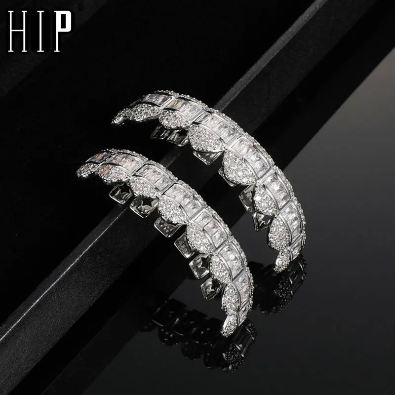 Hip Hop 1 set of French ice cubes CZ teeth hat 2 colors cubic zirconia top and bottom charm grill 241022