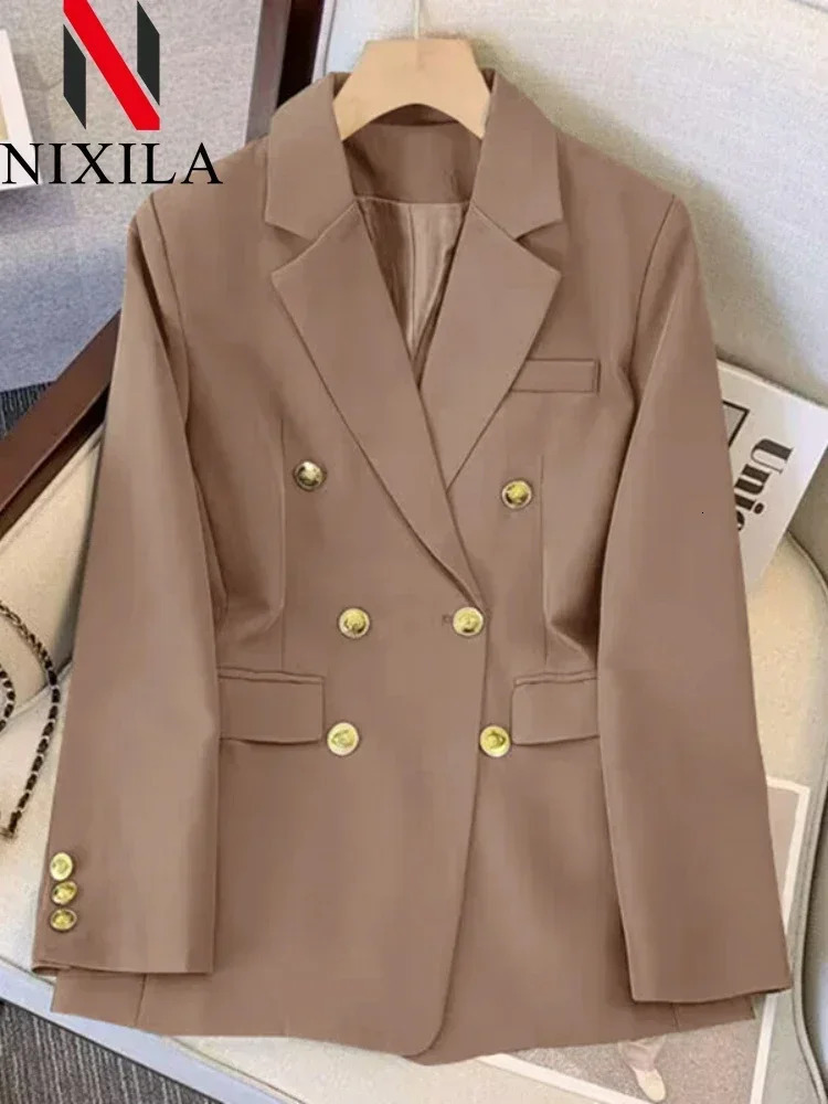 Spring and Autumn Womens Office Womens Double Chest Jacket Retro Coat Fashion Collar Long Sleeve Womens Coat Fashion Top 241021