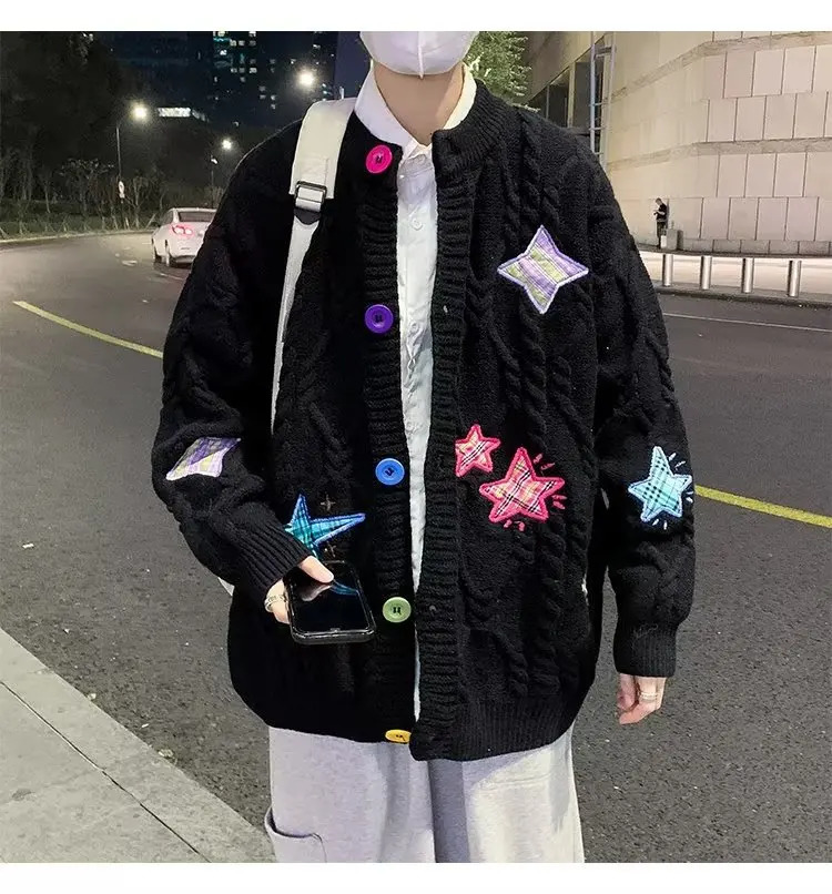 Pull en tricot rétro Purple Cardigan Poulain de laine à manches longues Black Fashion Round Couche en tricot Cardigan Poulain en laine Homme Hive