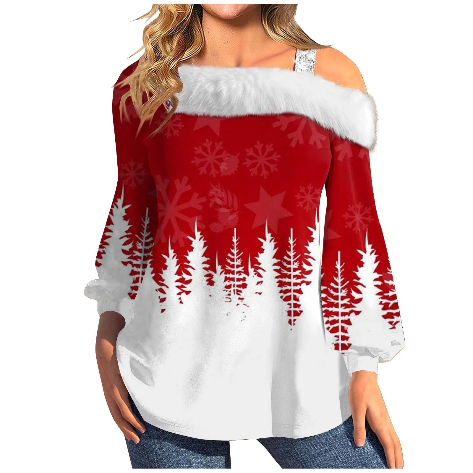 Pull de Noël pour femmes à manches longues à manches à manches longues à manches longues à manches à manches longues T-shirt à manches longues en