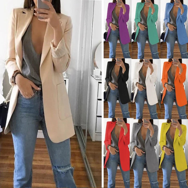 White long coat womens ultra-thin Korean Ol style work jacket black long sleeved cardigan jacket autumn womens elegant dress set jacket 241021