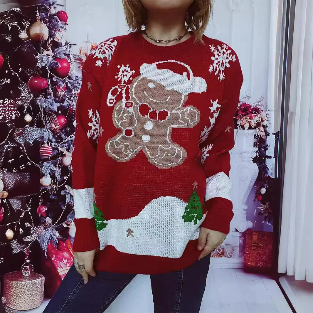Pull de Noël européen et américain TK TK avec un mignon de bonhomme de neige rond Cou à manches longues pull en tricot à manches longues 241021