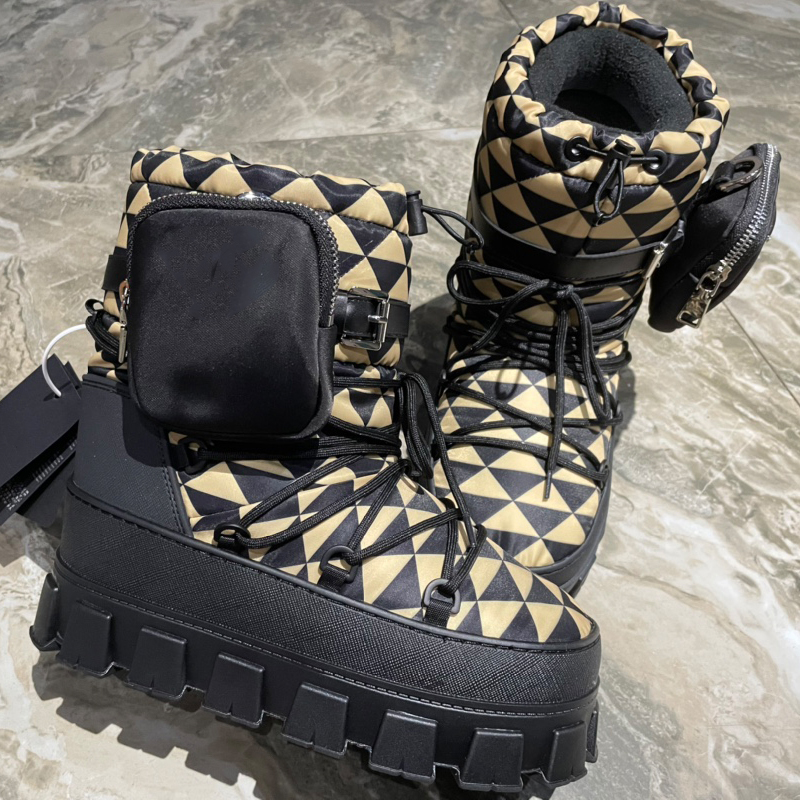Designer Womens Ski Snow Boots Platform Ankle Boot Fashion Nylon Waterproof Lace-up Martin Booties Chunky Bottom Womens Outdoor Shoes Size 35-41-image-901689393