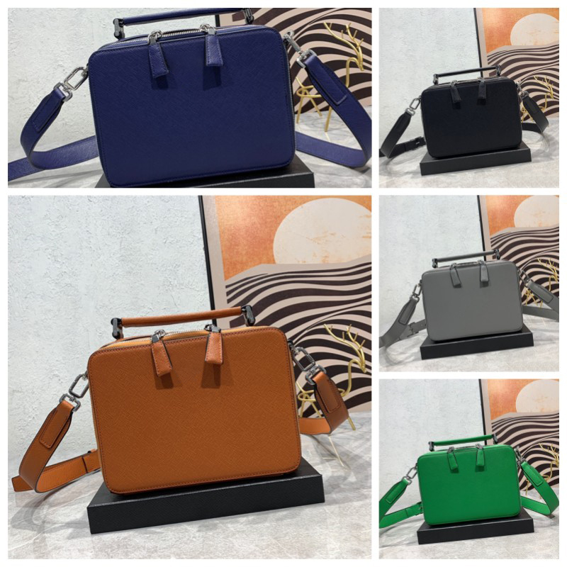 Luxury Brique Saffiano Leather Bag Designer Camera Bags Canvas Handbag Women Men Zipper Closure Wallet Re Nylon Shoulders Bags Purse