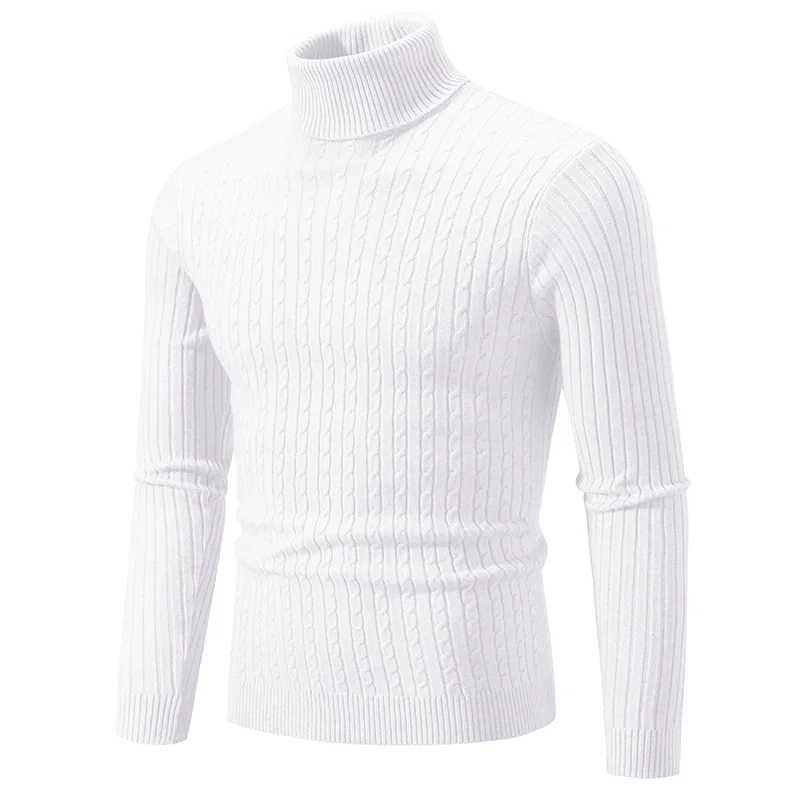 New Mens High Neck Sweater Solid Color Pullover Knitted Warm Casual Turtleneck Sweatwear Woolen Mens Winter Outdoor Tops LX241109