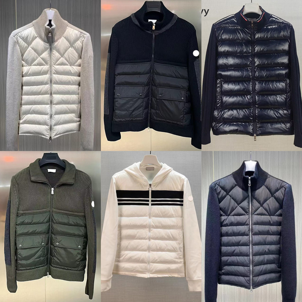 Mens Designer Down Knit Cardigan Sweater Jacket High Quality Arm Zipped Pocket Splicing White Duck Down Hooded Autumn Winter Warm Coats sw