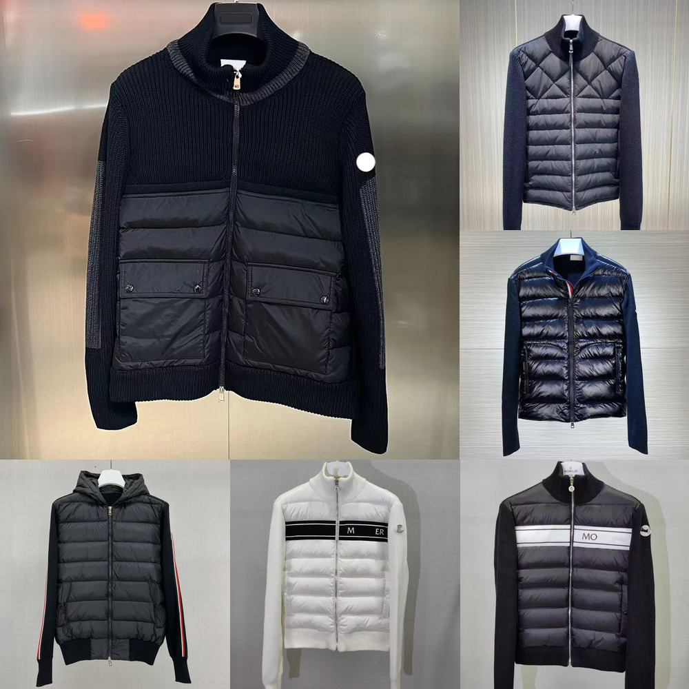 Mens Designer Down Knit Cardigan Sweater Jacket High Quality Arm Zipped Pocket Splicing White Duck Down Hooded Autumn Winter Warm Coats jp
