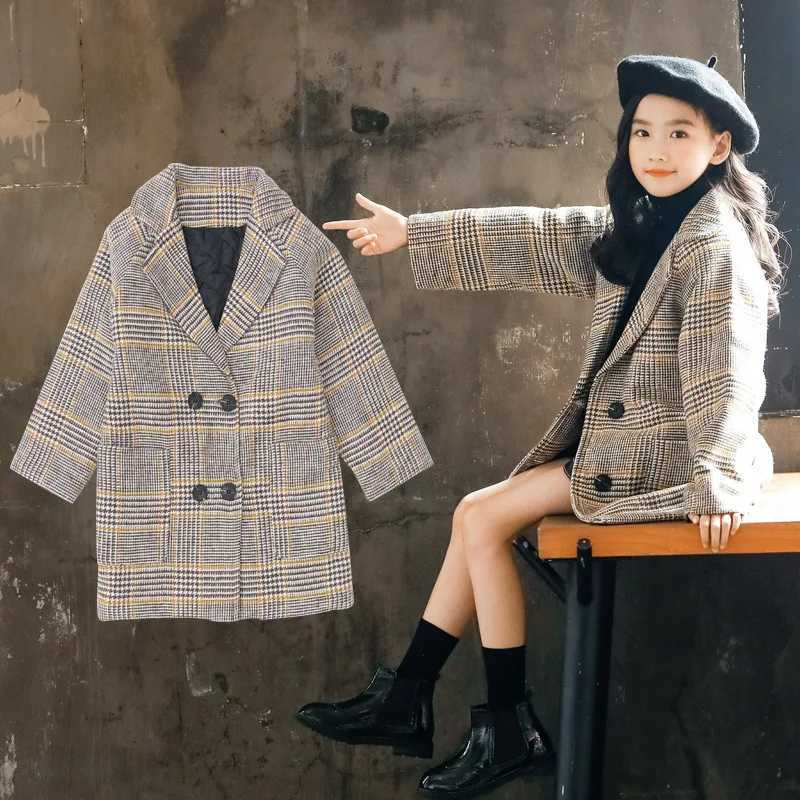 Grid Long Kids Sorwear Manteau Fille Clothing Winter Childrens Winter Youth Veste Cardigan Girls Mabet en laine W241023