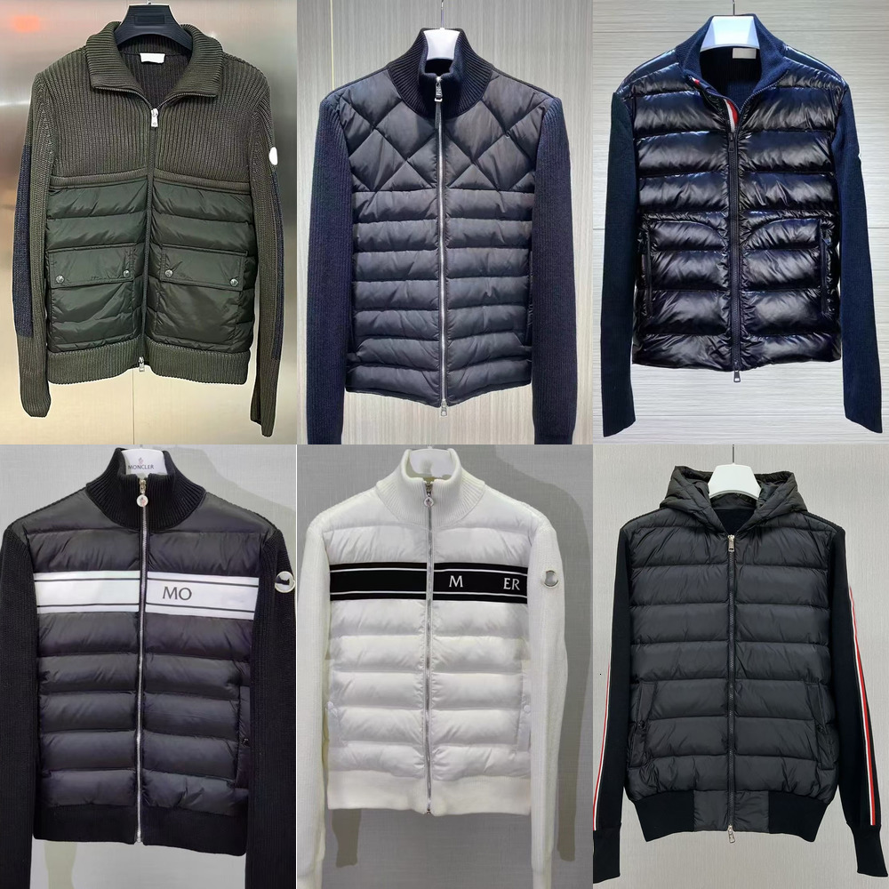 Mens Designer Down Knit Cardigan Sweater Jacket High Quality Arm Zipped Pocket Splicing White Duck Down Hooded Autumn Winter Warm Coats ii