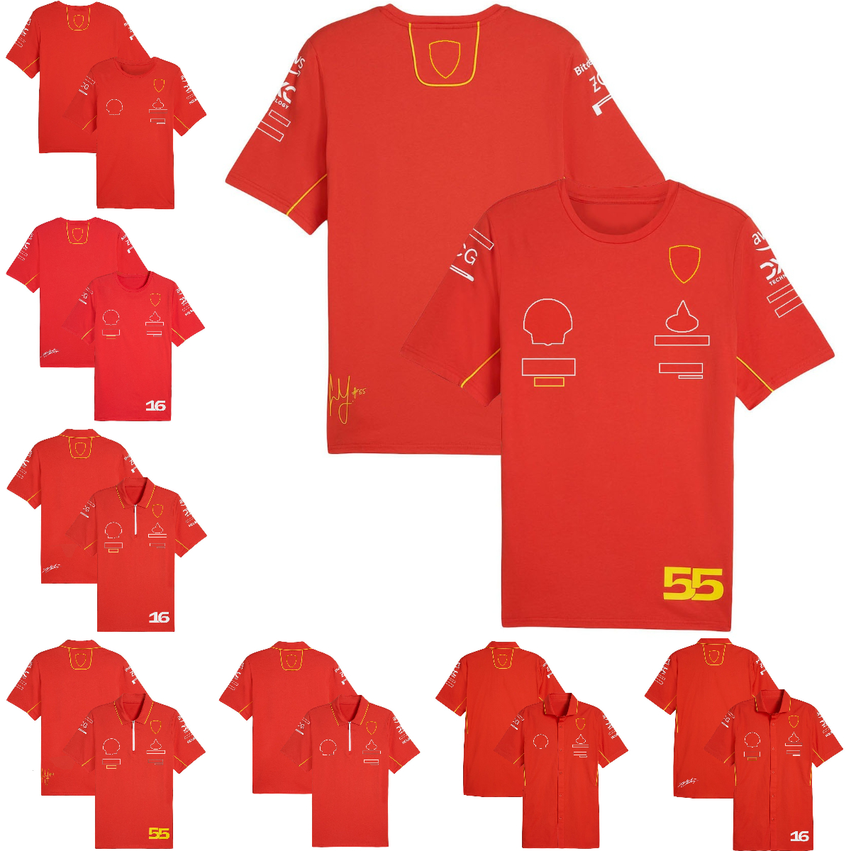 T-shirt d'équipe F1 Polo Formule 1 T-shirts Racing Jersey 2024 Nouvelle saison F1 Teamwear Classic Red 55 16 Nom de pilote Nom T-shirt