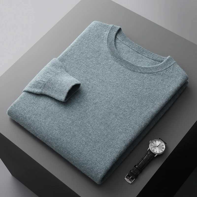 100% merino wool mens sweater O-neck knitted long-sleeved mens pullover basic solid color casual fashion mens top LX241109