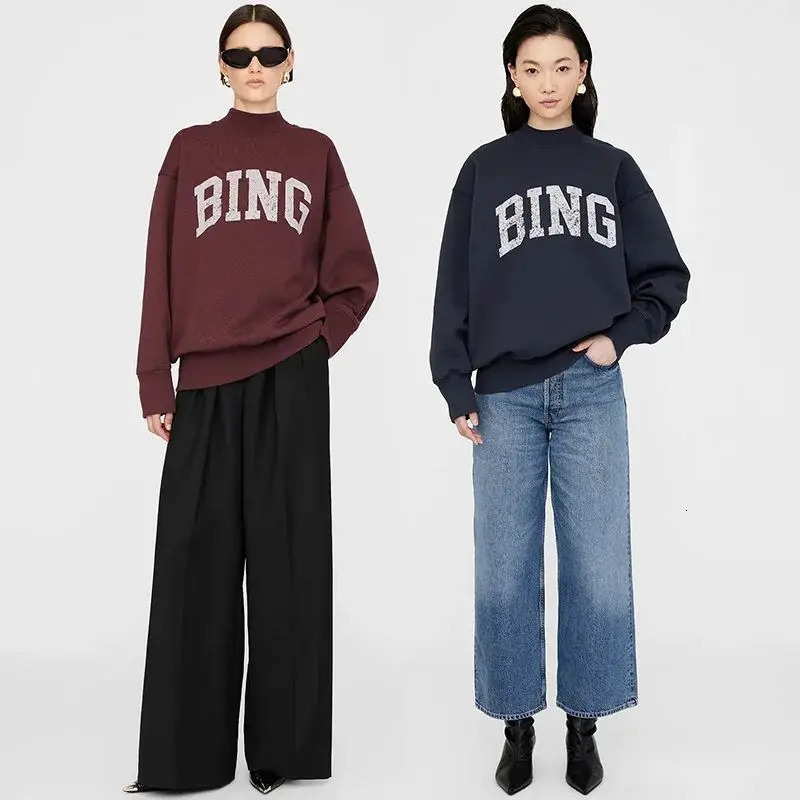 Arrival Womens Loose Hoodie with Classic BING Printed Letters Warm Fleece Lining and High Neck for 24 Winter 241023