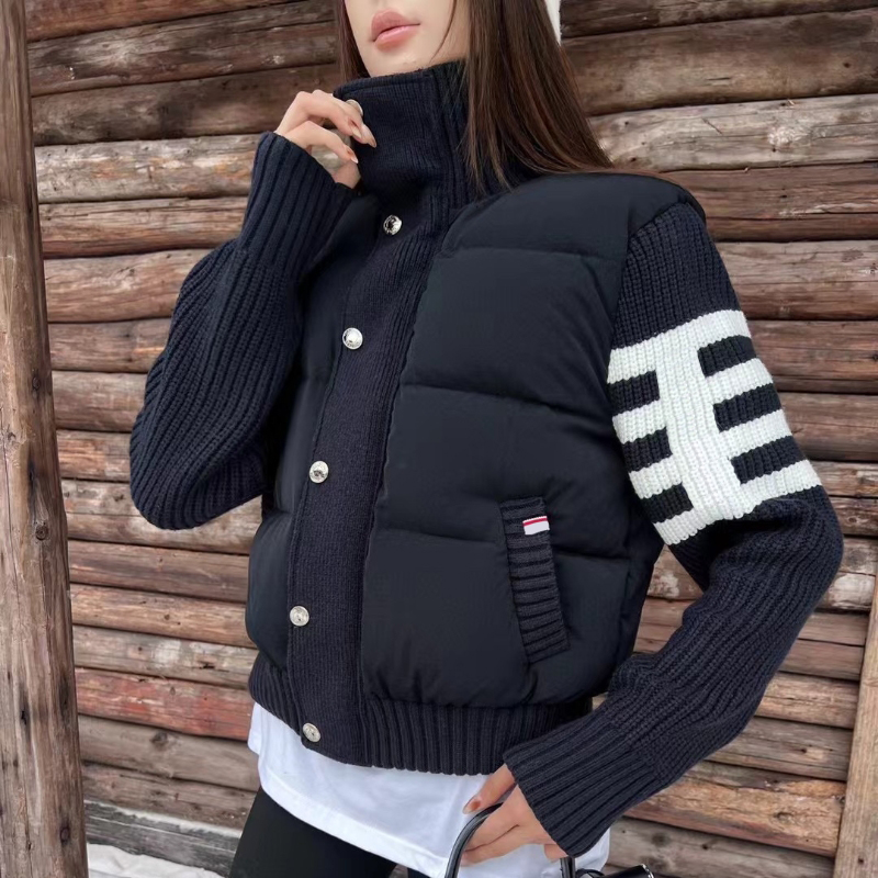 New Fashion Clothing Knitted cotton spliced stand collar jacket.-image-924708045