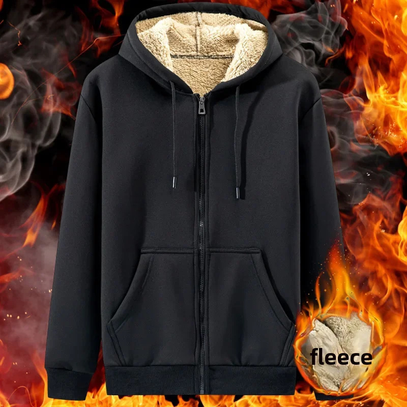 Autumn Winter Mens Fleece Lined Thickened Sweatshirt Cardigan Hooded Zip Up Versatile Casual Jacket Warm Lambswool 241025