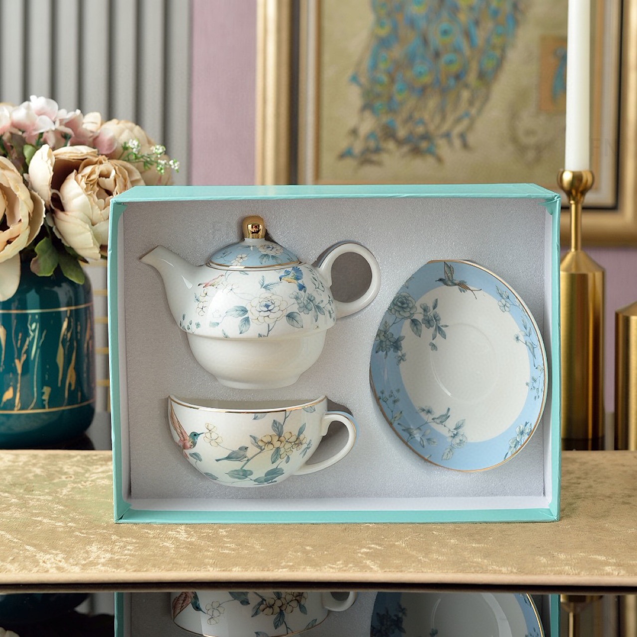 Designer Coffee Sets Fresh Flower Mother Child Tea Set Four-Color Optional Bone China Gift Box Packaging Home Office 45876 K260225-image-1095428050