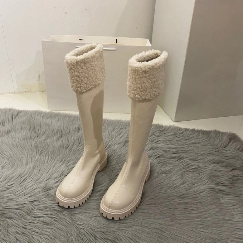 Womens knee high boots winter warm snow shoes womens casual zipper boots womens comfortable round shoes Botas MUJI 250225