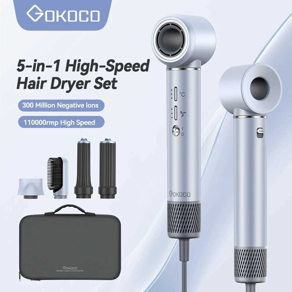 Gokoco S1 Pro 5 en 1 ensemble de sèche-cheveux à haute vitesse à long terme avec fer à curg électrique double droit automatique