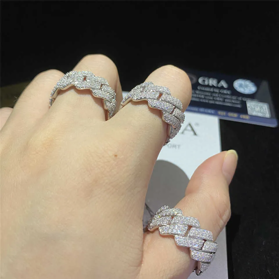 925 Sterling Silver Iced Out d Color Moissanite Cuban Rings Fine Hip Hop Vvs Diamond Finger for Menpp