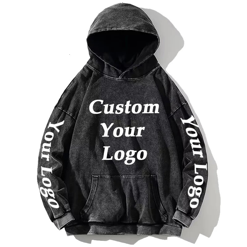 Custom Hoodies Pattern Text Print Men Women Winter Cotton Sweatshirts Vintage Washed Oversized Loose Pullover Tops 241025
