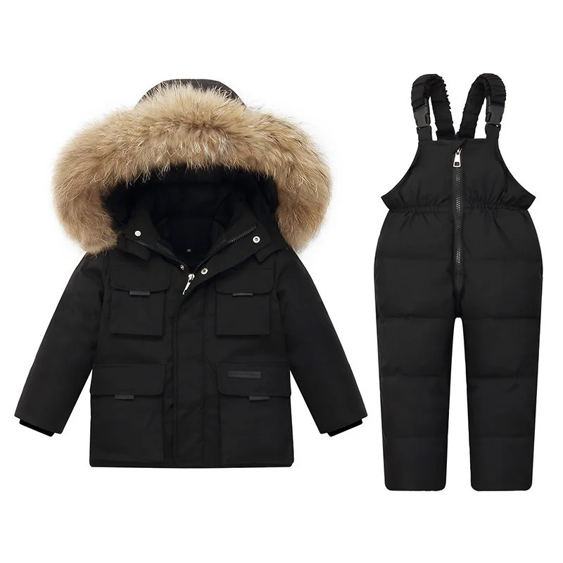 -30 degrees Winter Duck Down Jackets Kids Snowsuits Girl Parka Coat Boy Real Fur Outerwear Children Warm Overalls Baby Jumpsuit 241025