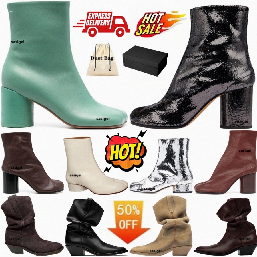 Designer Tabi Boots Boot de la cheville MM6 Femmes en cuir talon épais talon brillant Matte Round Tête Ankle Neutral Split Toe Nouveau style clas