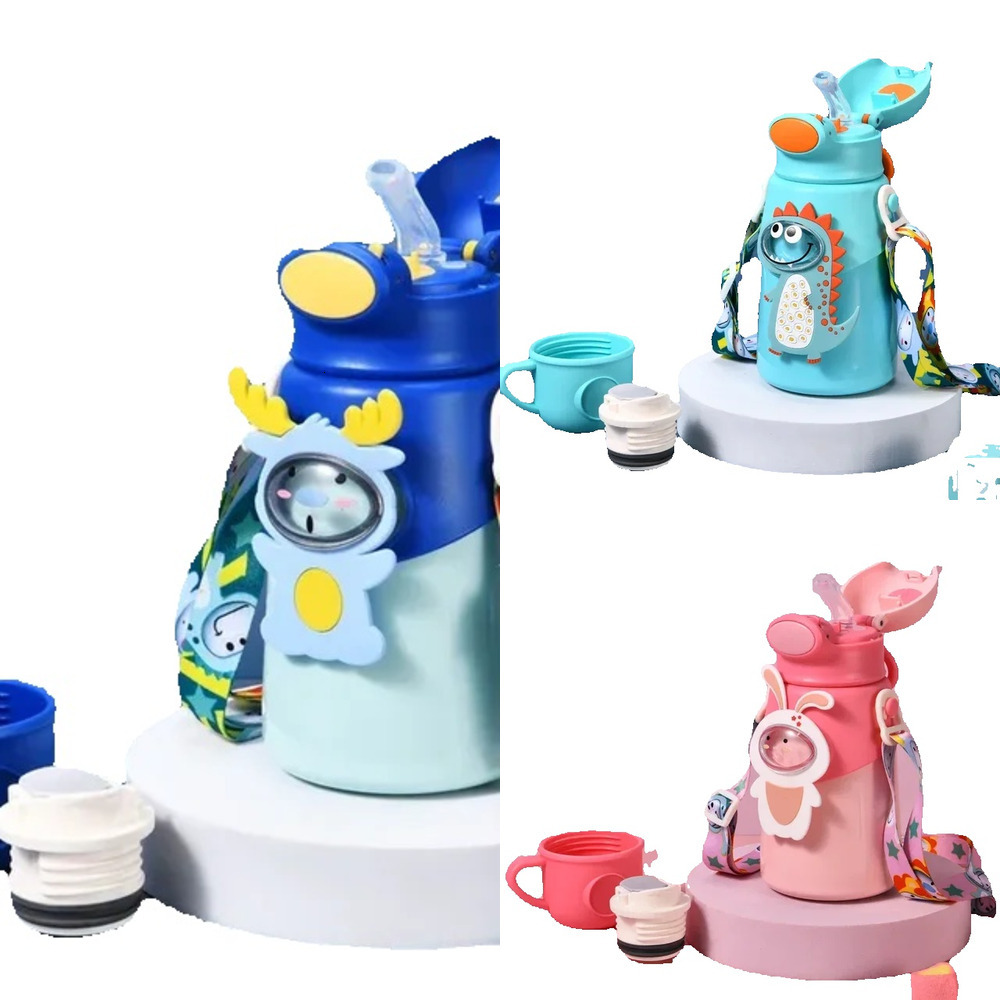New Carton Thermos For Kids Thermal Food Grade Stainless Steel Pot Belly Straw Cup With Strap Water Bottle M260227-image-1095689315