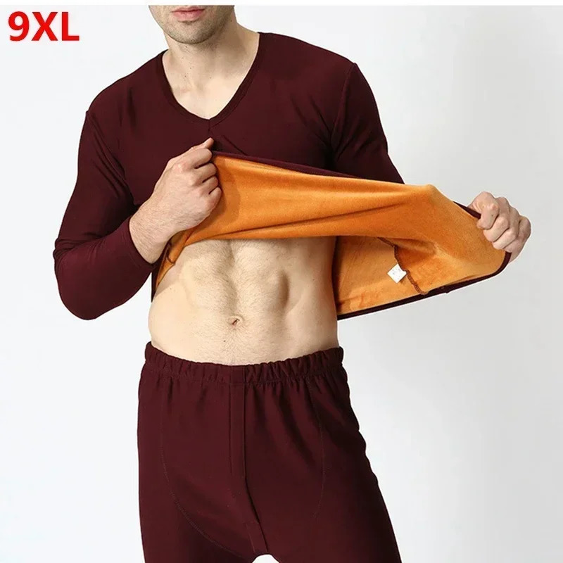 Hiver Mens Plus Taille Velvet Sous-vêtements épais set Large Chemise Bottom Velvet Velvet chaud Sous -wear 241025