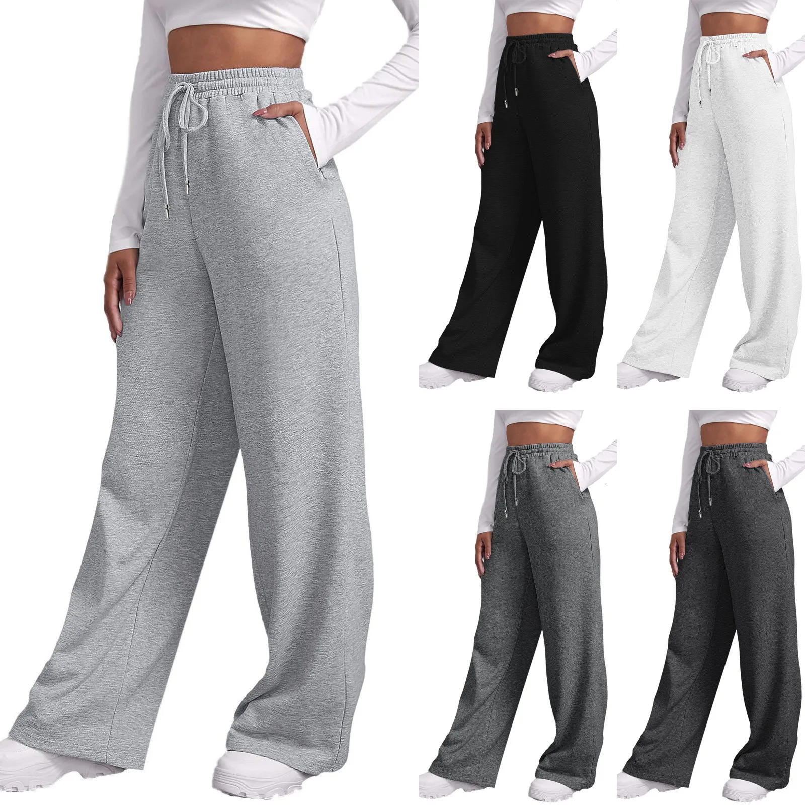 Pantalon de jambe large pour les pantalons de survêtement doublés sur la toiste des femmes en bas tout droit Allmath Plain Fitness Joggers Travel