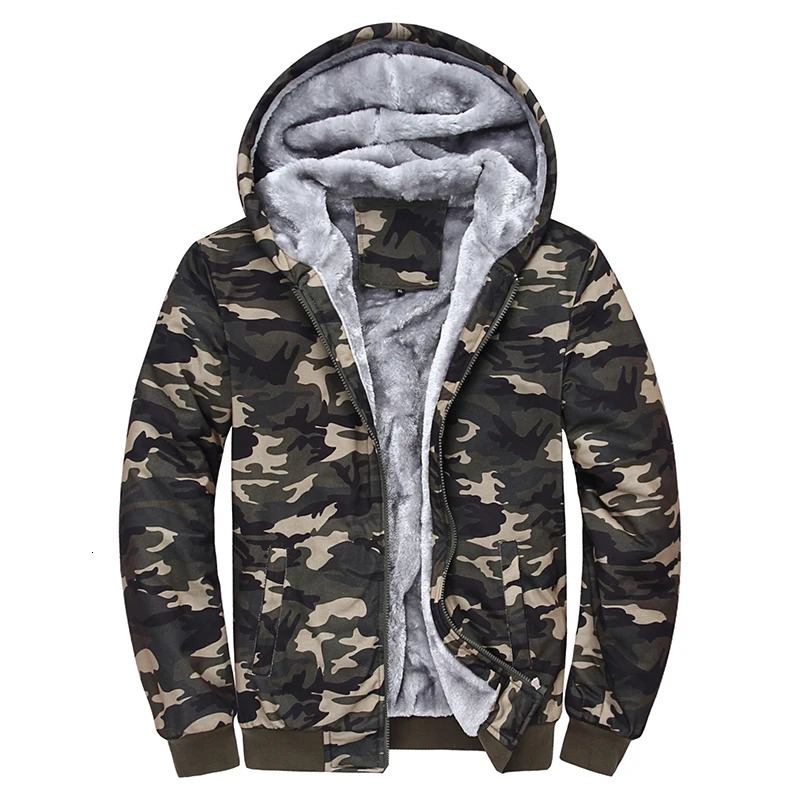 Mens Zip Up Hoodie camouflage Heavyweight Winter Sweatshirt Fleece Sherpa Lined Warm Jacket 241025