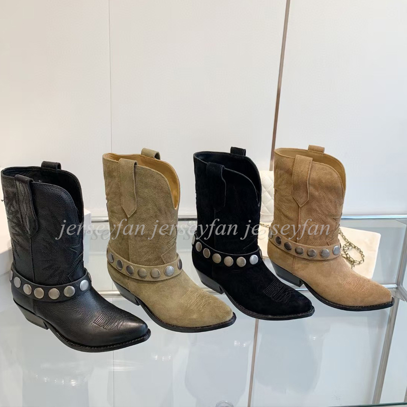 Top Quality 1: 1 Femmes Bottes courtes Taille EU 35-41 Modèle brodé 4,5 cm Talage argent Boots de boucle de ceinture perle 29407