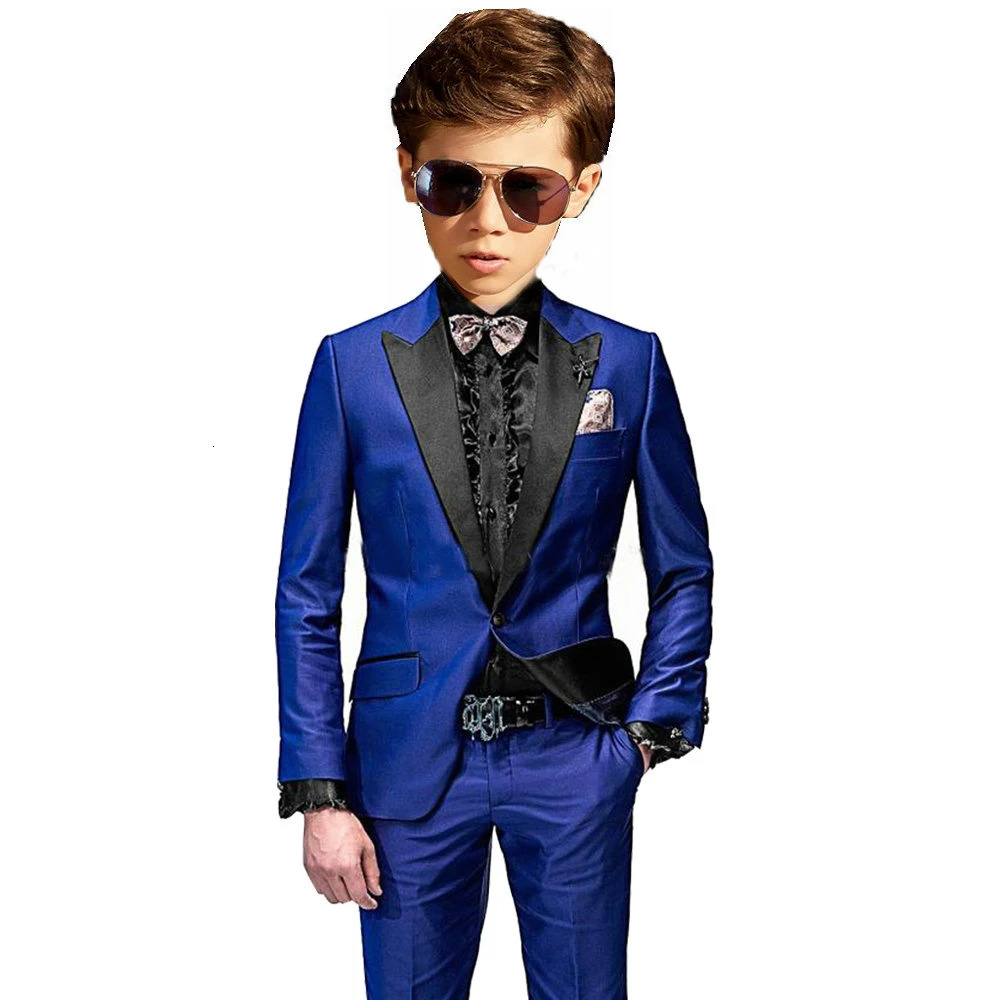 Royal Blue Satin Boys Suit 2-Piece 216t Fête Forme Mariage Kids Tuxedo Youth Stage Performance Performance Vêtements Custom Blazer 241025