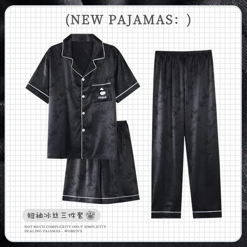 100 kg plus taille pour hommes 3pcs pyjama set satin en satin courte bouton de sommeil pymail
